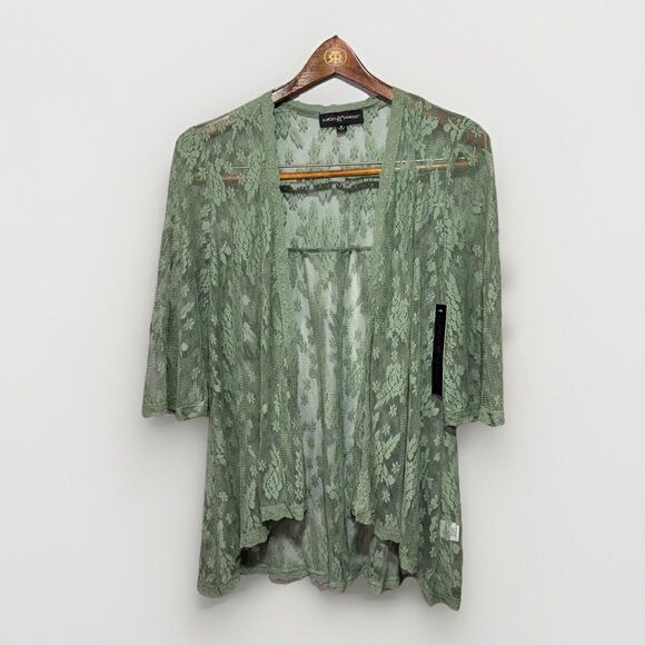 Almost Famous Sweaters - Almost Famous Green Lace Cardigan Kimono Women’s Size Small
